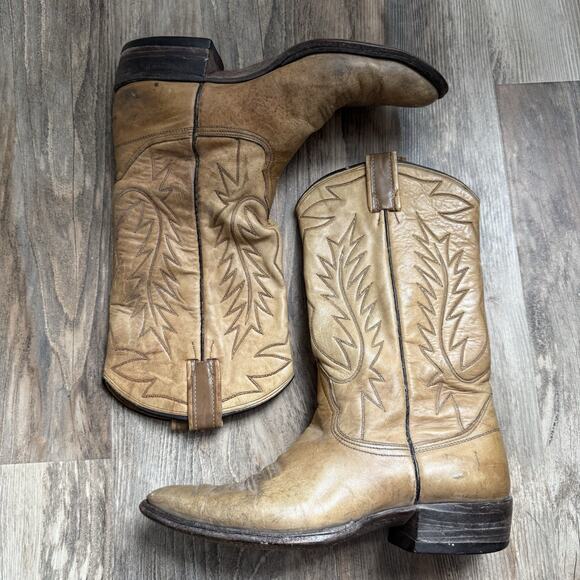 Vintage Nocona Cowboy Boots Tan Leather Western Riding Size 9.5 B Men’s - Picture 1 of 10